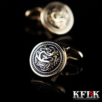 

KFLK Luxury shirt cufflink for mens gift Brand cuff button Chinese Dragon cuff link Gold High Quality abotoaduras Jewelry