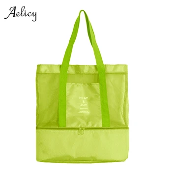 

Aelicy Mesh Transparent Bag Double-layer Picnic Bag Travel Food Organizer Cooler Bags Insulated Drink Fruit Cooler Handbags