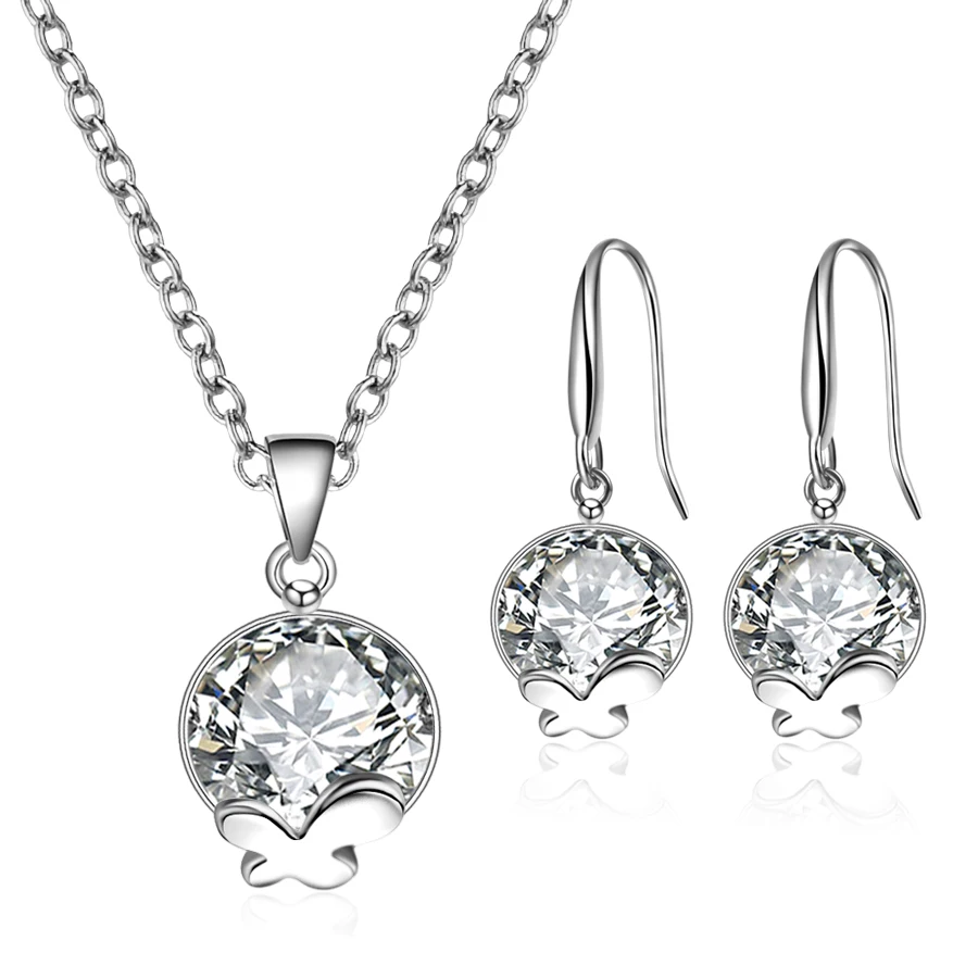 Exquisite Necklace Pendant Earring Jewelry Sets For Women Fashion Simple Gold And Silver Color Zircon Crystal Jewellery Gifts | Украшения и