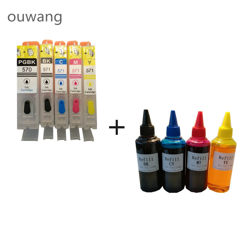 

PGI-570 refillable ink cartridge For CANON PIXMA MG5750 MG5751 MG5752 MG5753 MG6850 MG6851 MG6852 MG6853 + 4 Color Dye Ink 400ml