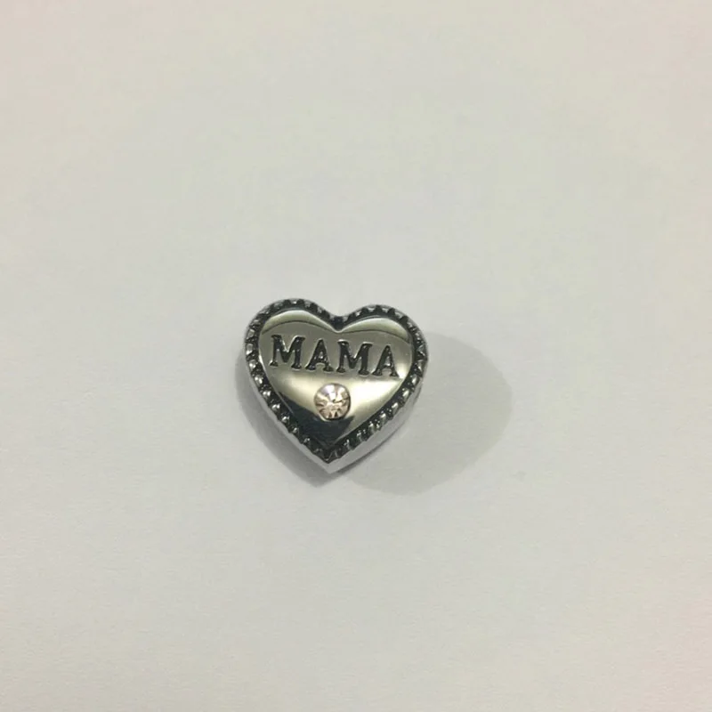 

2Pcs Lot Stainless Steel Heart Spacer Beads with MAMA Rhinestones DIY Big Hole Bead for Jewelry Making Fit For Bracelet
