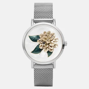 

2019 new rose pattern dial stainless steel strap watch casual fashion exquisite precision women's quartz watch