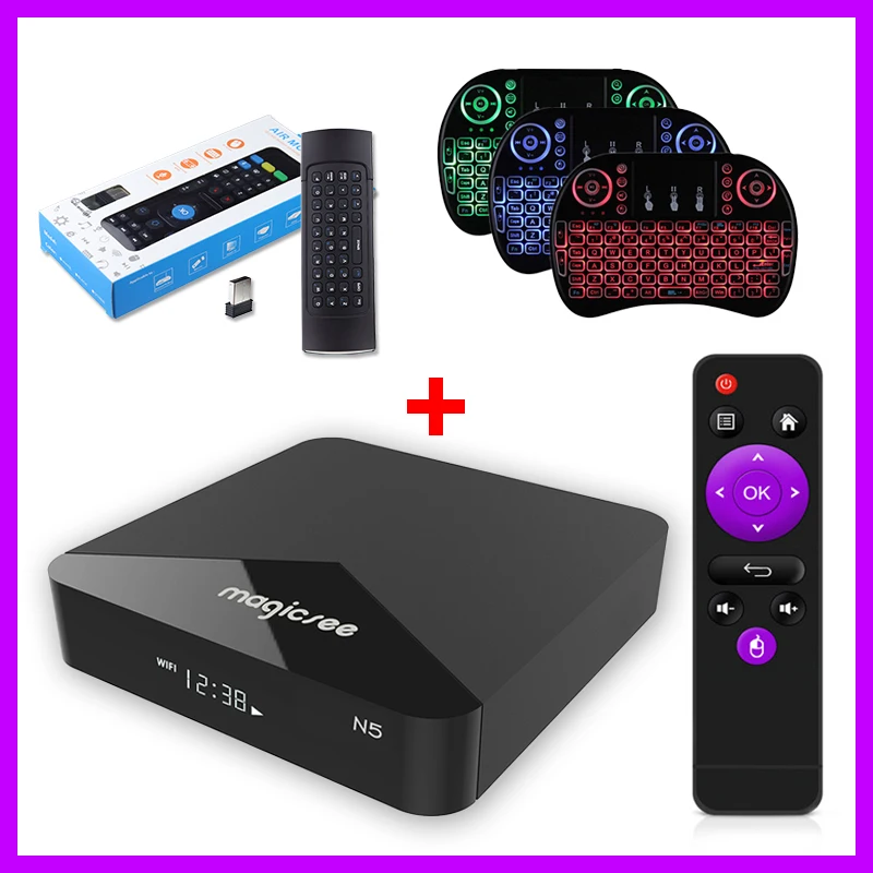 

Magicsee N5 Android TV Box 2.4G 5G Dual WiFi Bluetooth 4.1 100M Media Player Support 4K H.265 2GB RAM 16 GB ROM IPTV Set-top Box