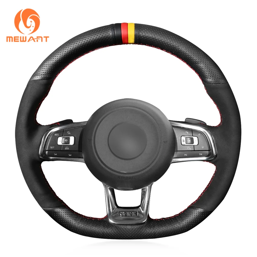 

MEWANT Black Suede Genuine Leather Car Steering Wheel Cover for Volkswagen VW Golf 7 GTI Golf R MK7 VW Polo GTI Scirocco 2015