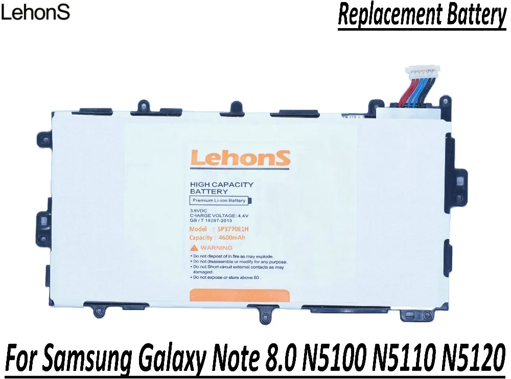 

LehonS 1x New 4600mAh Tablet Battery For Samsung Galaxy Note 8.0 8 3G GT-N5100 GT-N5110 N5100 N5120 SP3770E1H Tab Batteries 65g