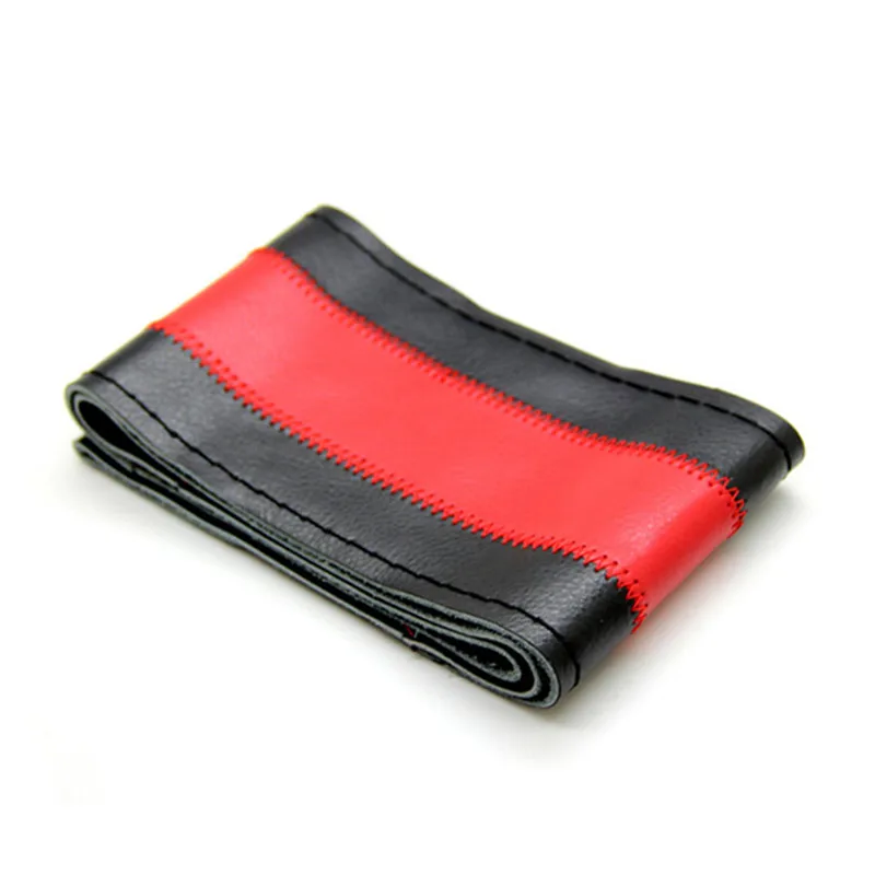 

New 38cm Sew-on Genuine Leather Steering Wheel Cover Car Cover Black Red Gray Beige Brown Fight Color With Needles and Thread