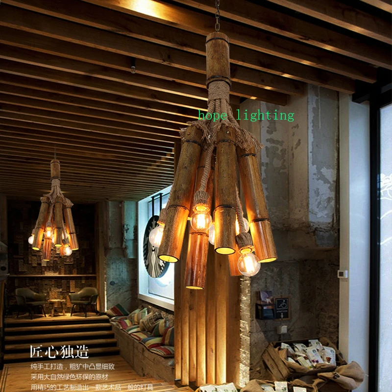 Edison bombilla retro lámpara colgante bronce estilo cabaña bambú
