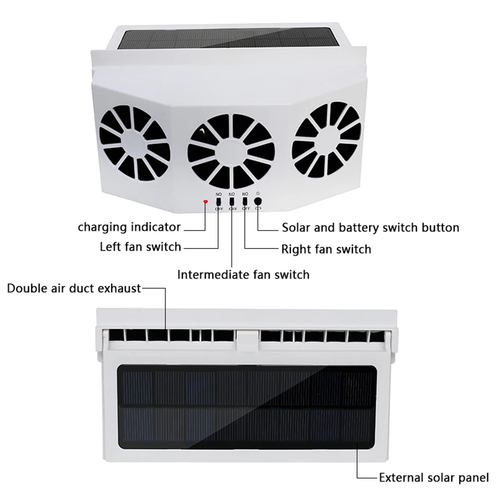 Автомобильный вентилятор на солнечных батареях, вентилятор, оконные вентиляторы, авто перезаряжаемый вентилятор, 3 охладителя, вытяжной вентилятор, очиститель воздуха, система