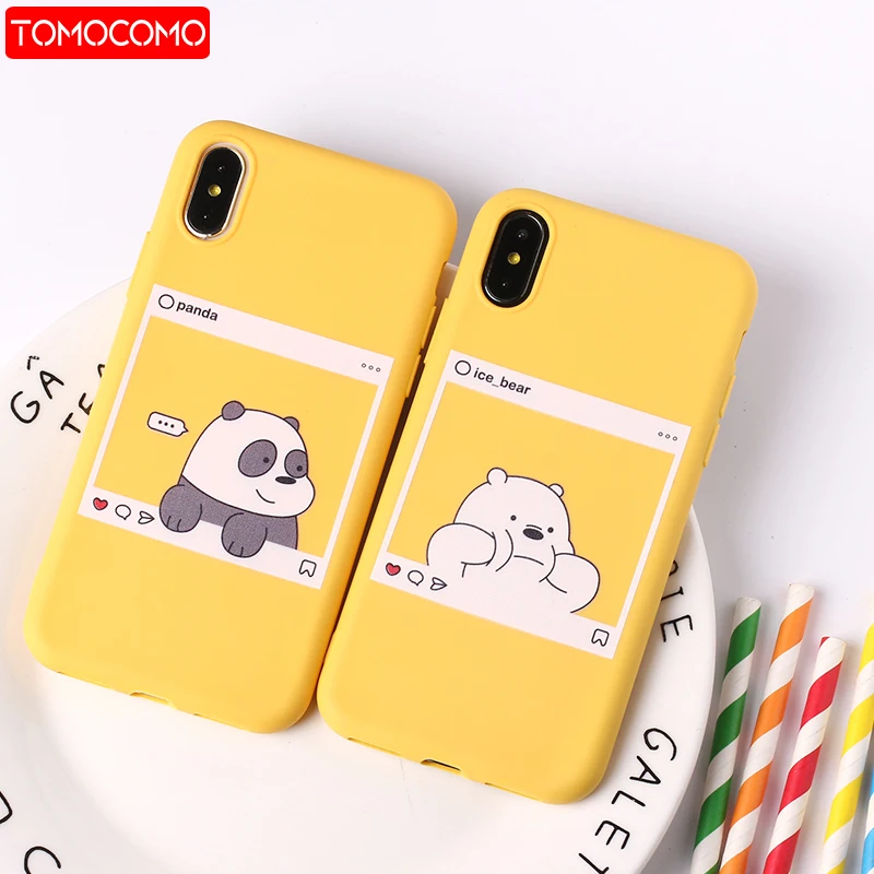 

Cute Cartoon Animals Kawaii Bear Panda Pattern Yellow Cases Soft Candy Case Coque For iPhone 11 Pro 6S 8 8Plus X XS Max 7 7Plus