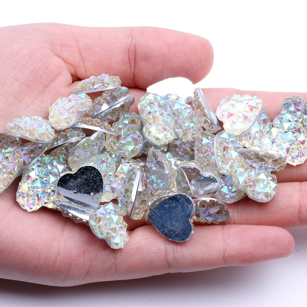 14mm 100pcs Ab Colors Flatback Heart Shape Rhinestones Multicolor Resin