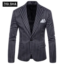 ZIOLOMA Мужской Блейзер, пиджак в Вертикальную Полоску, приталенный деловой костюм на одной пуговице, повседневная куртка