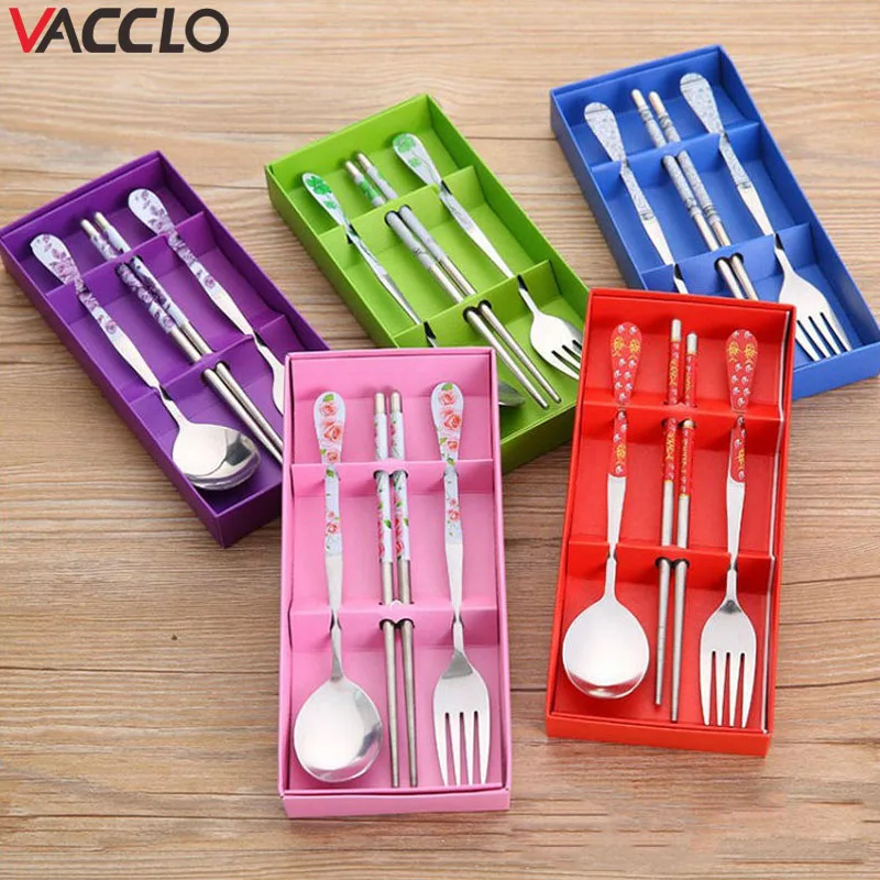 

Vacclo 2/3pcs Portable Tableware Stainless Steel Cutlery Sets with Useful Spoon Fork Chopsticks Travel Gift Dinnerware Suit