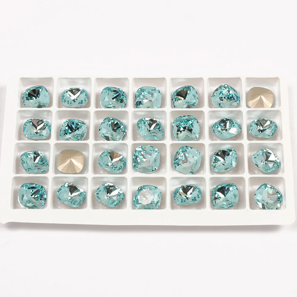 4470 12mm Fancy Cushion Cut Teal Blue DIY Jewelry Supplies Indicolite Blue Loose Crystals Rounded Square Sparkly Colors