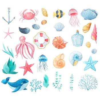 

1 PCS Watercolor Sea Shell Element Cosas Kawaii Precut Stickers Scrapbooking Stationery Washi Tape Set School Supplies