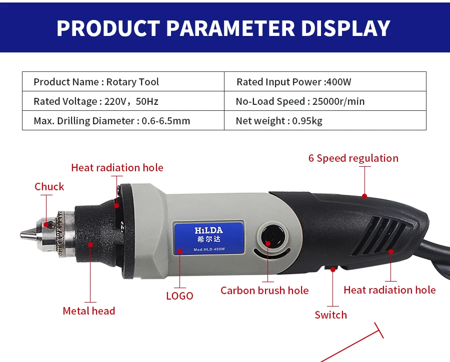 HILDA 220 В 400 Вт Мини электрическая дрель Dremel роторный инструмент шлифовальный Электроинструмент 6 положения с переменной скоростью Dremel аксессуары