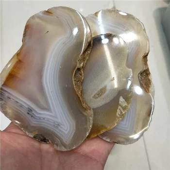 

1pcs Natural white agate slice raw stone slice agate set pieces of landscape glass cushion TV wall crystal display.