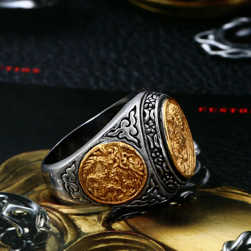 Байер магазин 316L кольцо с Фениксом из нержавеющей стали с золотым цветом хорошая деталь резьба Ювелирные изделия для мужчин женщин LLBR8-470R