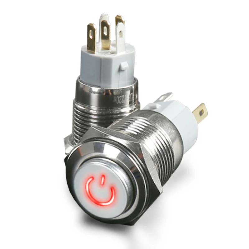

19mm metal button switch power since reset circular switch waterproof switch with light red lamp voltage 12V