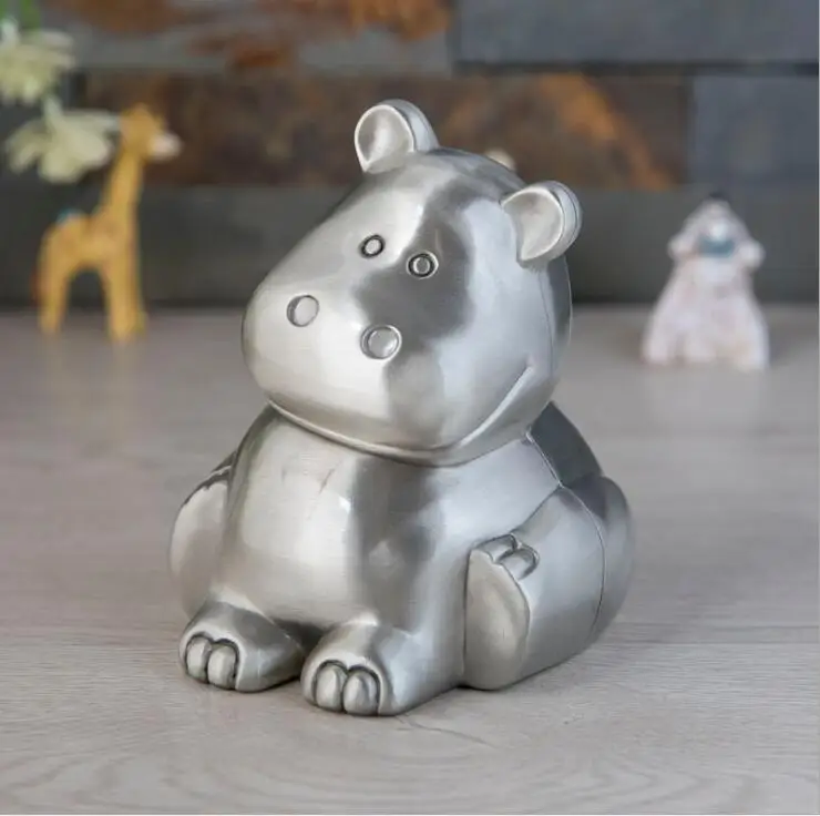 

creative cartoon hippo metal piggy box tin coins box money bank for chirdren's safe deposit box PB022