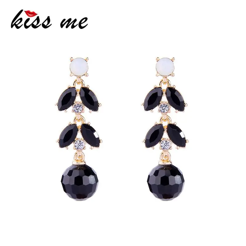 

KISS ME Black Acrylic Bead Dangle Earrings 2018 New Alloy Vintage Earrings for Women Fashion Statement Jewelry