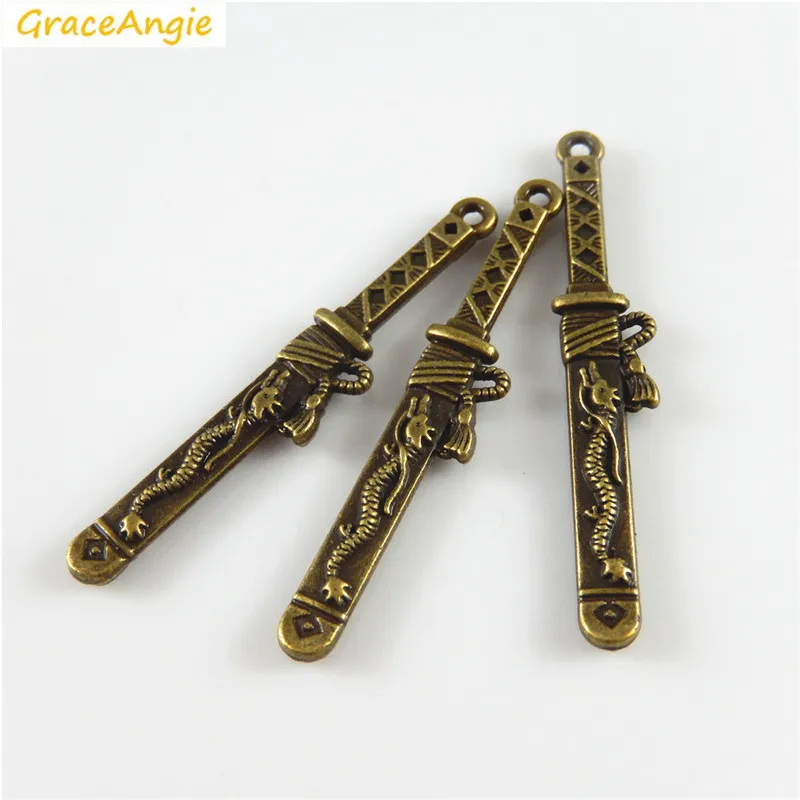 Винтажная бронзовая заколка для волос GraceAngie 20 шт. в форме меча с драконом