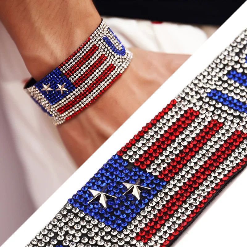 Американский флаг талии micro pave полный имитационные цирконий имитация браслет новый модный хип-хоп ювелирные изделия для мужчин женщин