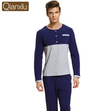 Осенняя брендовая Домашняя одежда, мужская повседневная Лоскутная Пижама, комплект Мужской Хлопковый пижамный комплект, парная футболка с круглым воротником и штаны