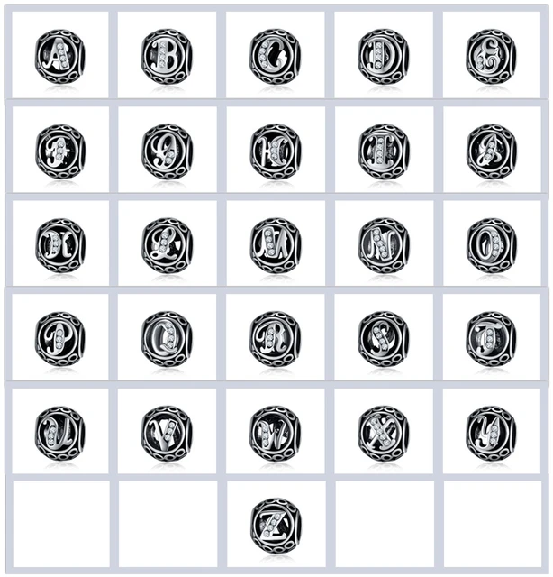 silver plated beads vintage crystal a z letter alphabet charms fit