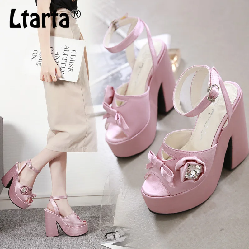 

LEOPARD LAND Sandals with Thick Sole Bow Knot Women Shoes High Heels Sandals Women Platform Sandals Chunky Heels JXQ-P30