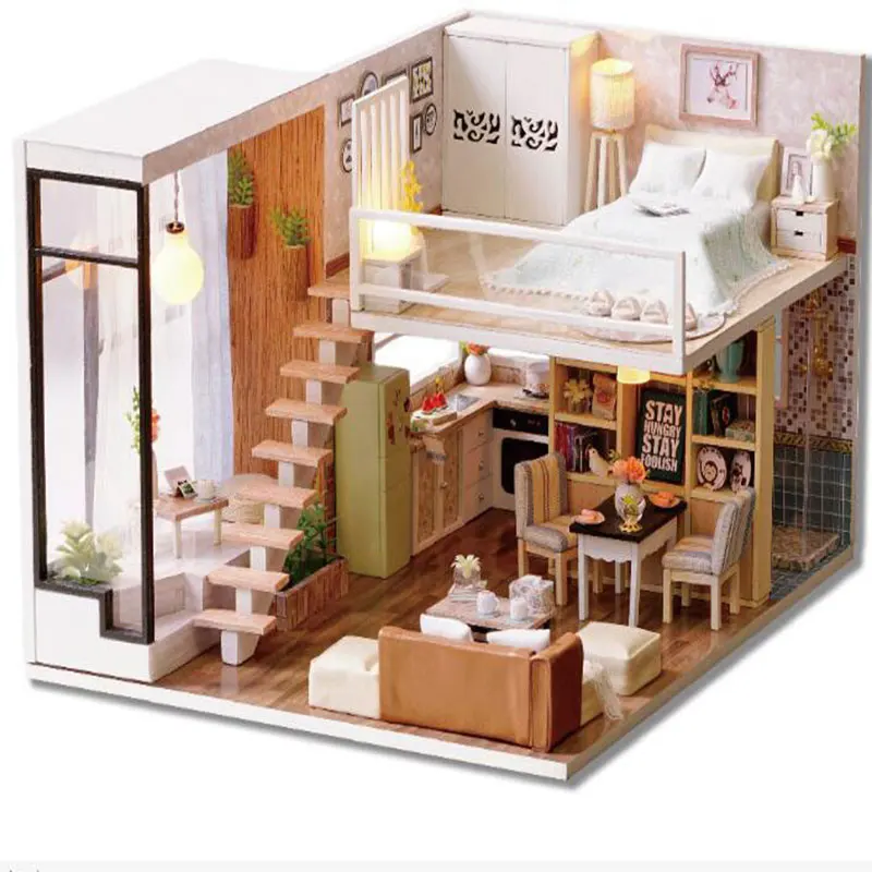 

Doll House Miniature DIY Dollhouse With Furnitures Wooden House Waiting Time Toys For Children Birthday Gift