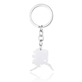 

Elfin Alaska Map Key Chains AK Map Stainless Steel Bag Car Keychain Key Ring For Women Men Map Memorial Gift Jewellery
