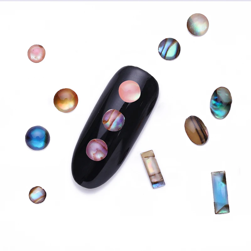 6 шт. набор из натуральной скорлупы Abalone для ногтей с плоским дном Круглый