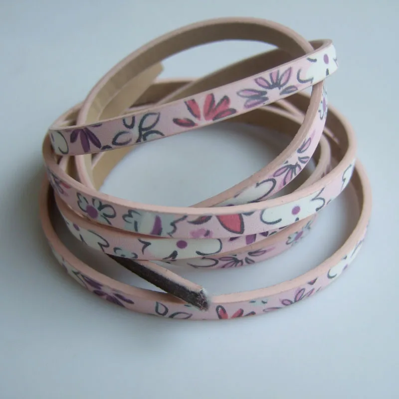 1 Yard Mixed Colors Flower Pattern Faux Leather Cord for DIY 5mm Flat Leather Bracelet Making Jewelry Findings