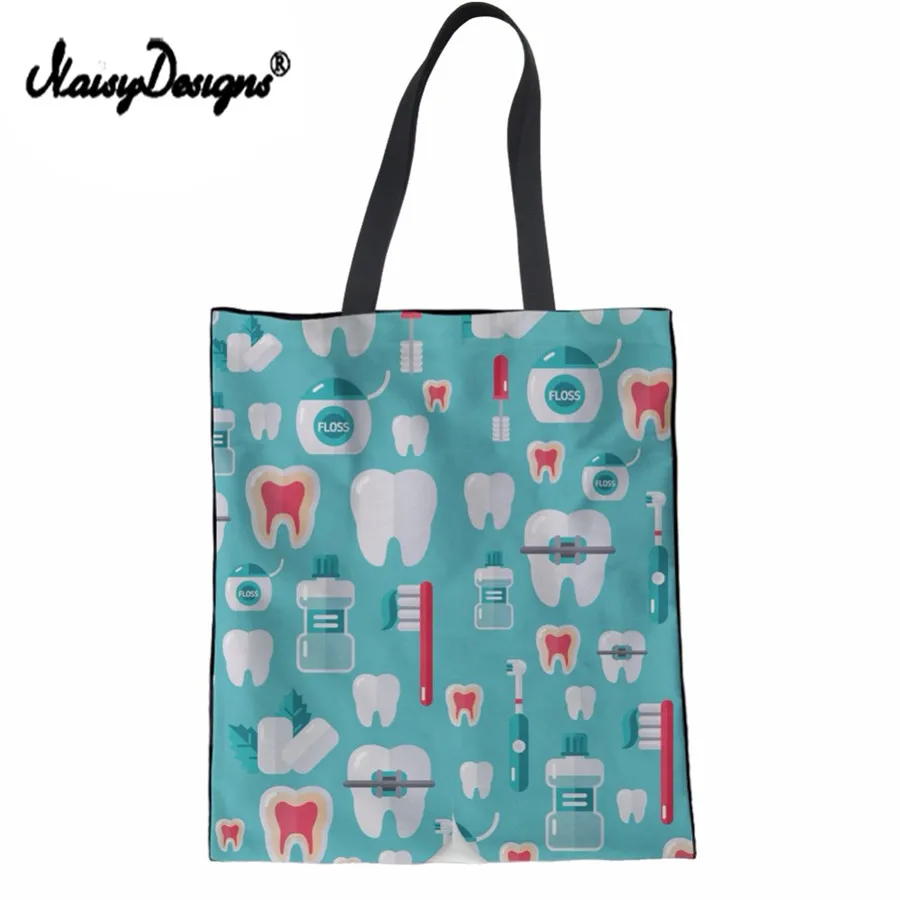 INSTANTARTS-Funny-Dentist-Equipment-Print-Women-Supermarket-Linen-Shopping-Tote-Bags-Casual-Eco-Bags-Reusable-Travel