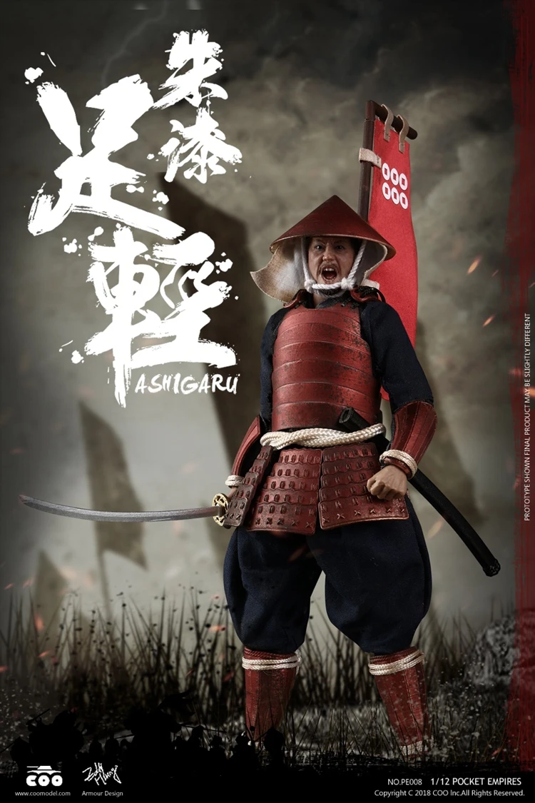 COOMODEL PE008/PE009 японский солдат самурая Красный/Черный Броня ASHIGARU 1/12 рисунок