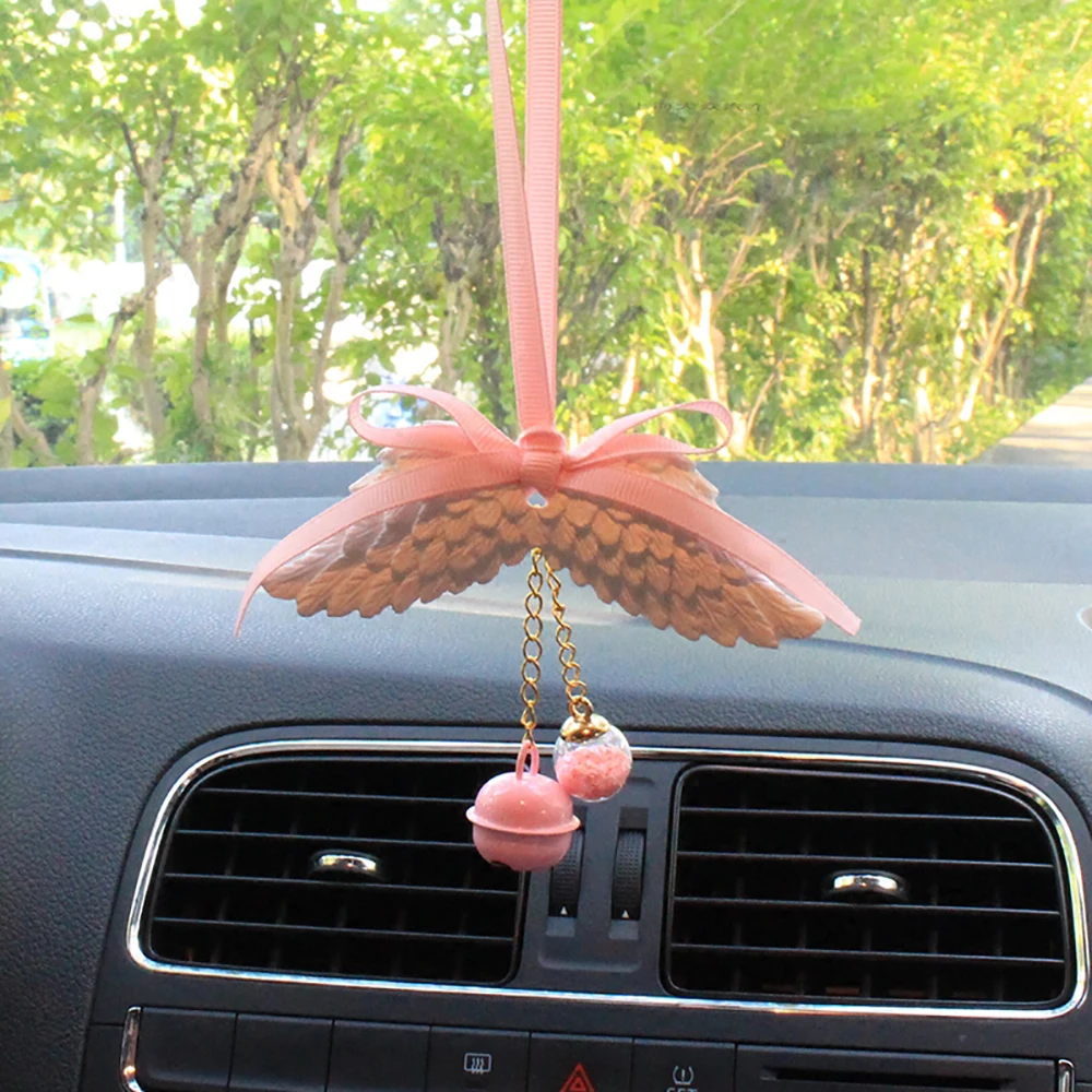 

Car Pendant Angel Wings Aromatherapy Automobile Rearview Mirror Decoration Ornaments Trim Gypsum Wings Ribbon Accessories Gift