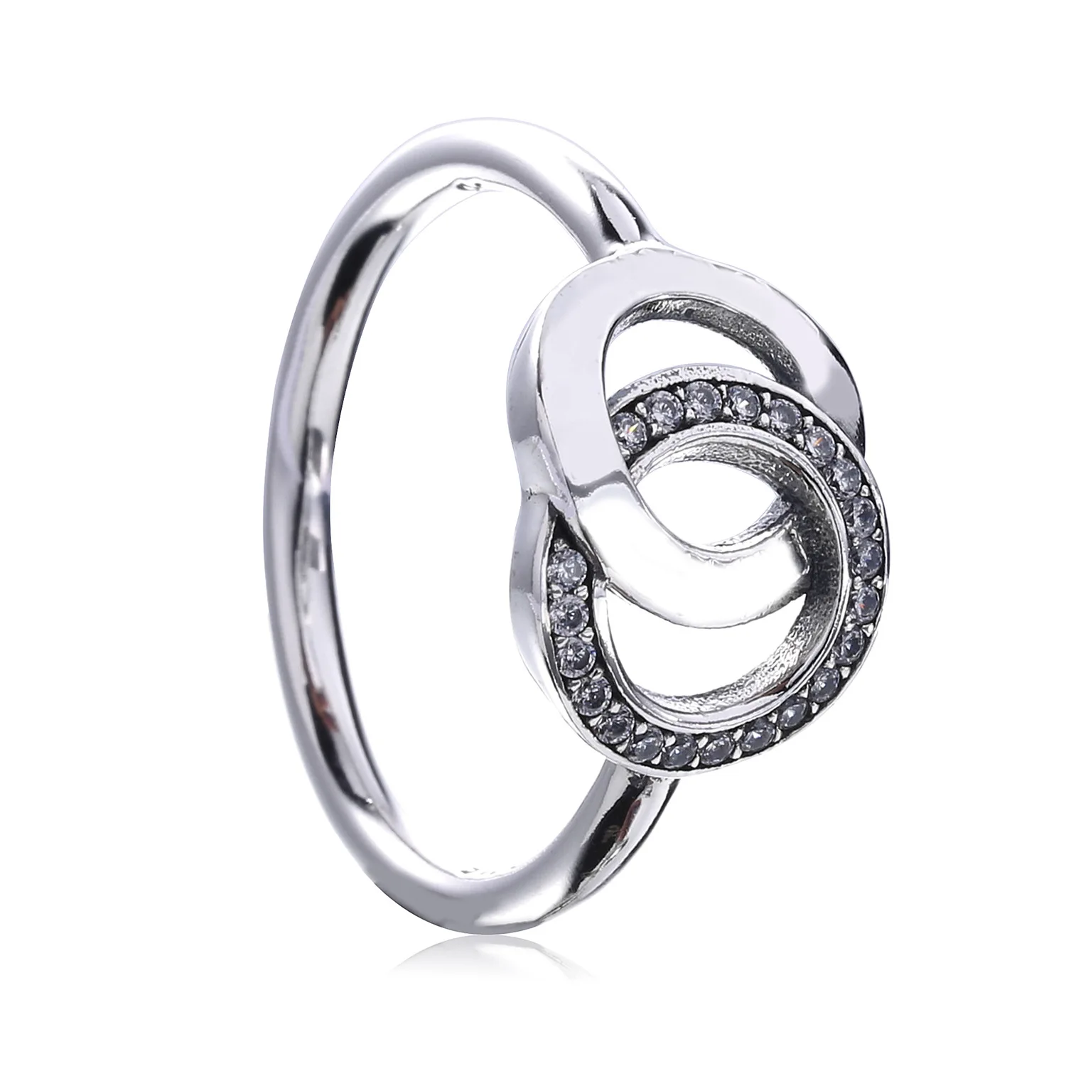 

Authentic 925 Sterling Silver Pan Ring Entwined Circles Ring With Clear Crystal For Women Wedding Party Gift Fine Jewelry