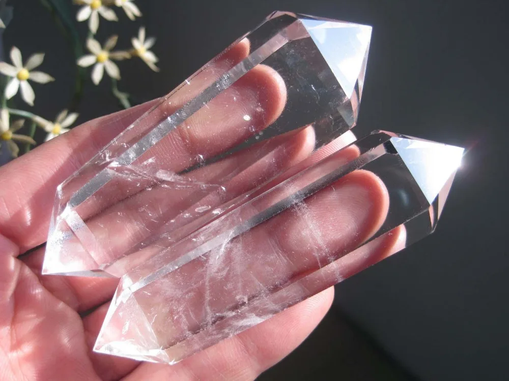 

6816+++2pcs Natural Clear Quartz Crystal Double Terminated Wand Points Healing 030301