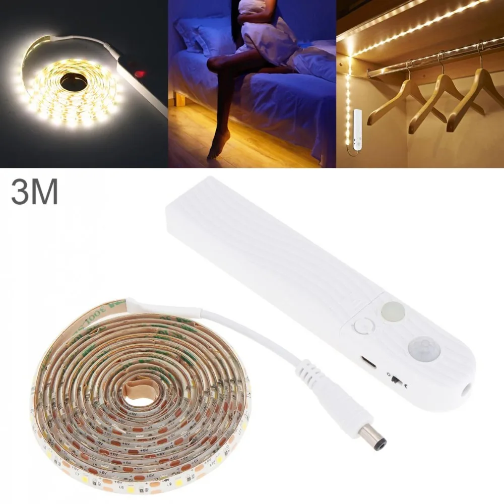 

3M 2W 5V 120 LM LED Strip Light Human Infrared Induction Lamp with Waterproof Dripping Glue for Wardrobe/Drawer/Cabinet/Showcase