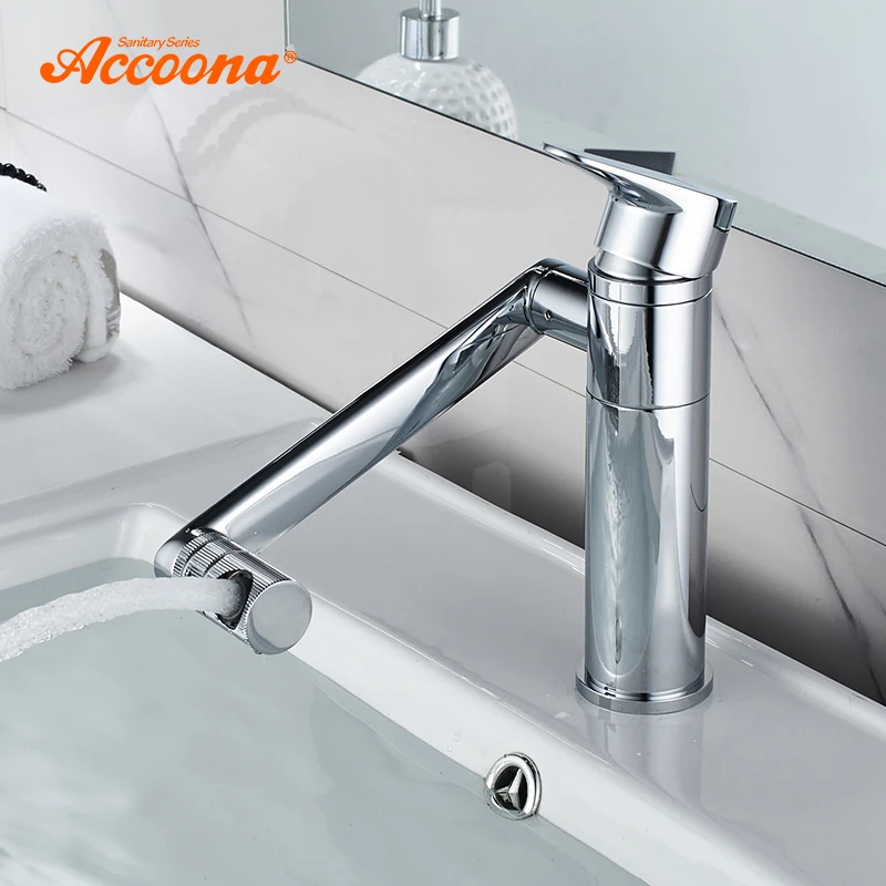 Accoona Bathroom Faucet Chrome Polished Solid Brass Single lever Antique Basin Mixer Tap Lavatory Water Taps A9390-1 | Обустройство