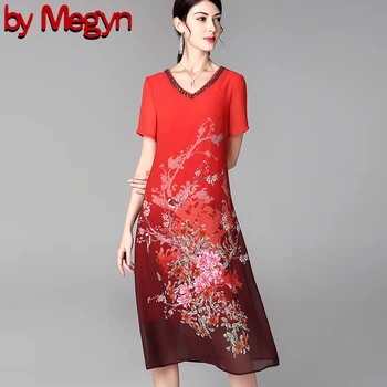 

by Megyn 2019 lady chiffon print loose dress short sleeve summer dress