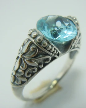 

2.0 CT blue gem ancient Roman style silver decorative pattern The ancient silver ring
