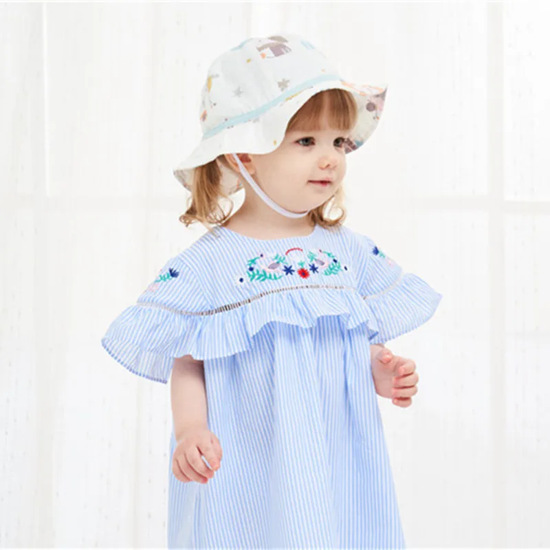 

Baby Girl Bucket Hat Infant Boy Cotton Basin Cap Thin Breathable Gauze Fabric for Spring and Summer Fisherman Sun Hat