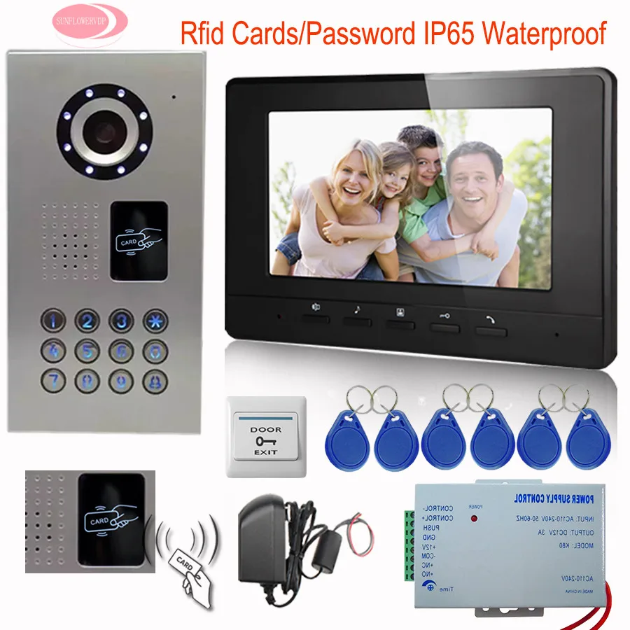

SUNFLOWERVDP Home Video Door Phone Doorphones 7'' Monitor Video Intercom For The Apartment Rfid Video Doorbell IP65 Waterproof