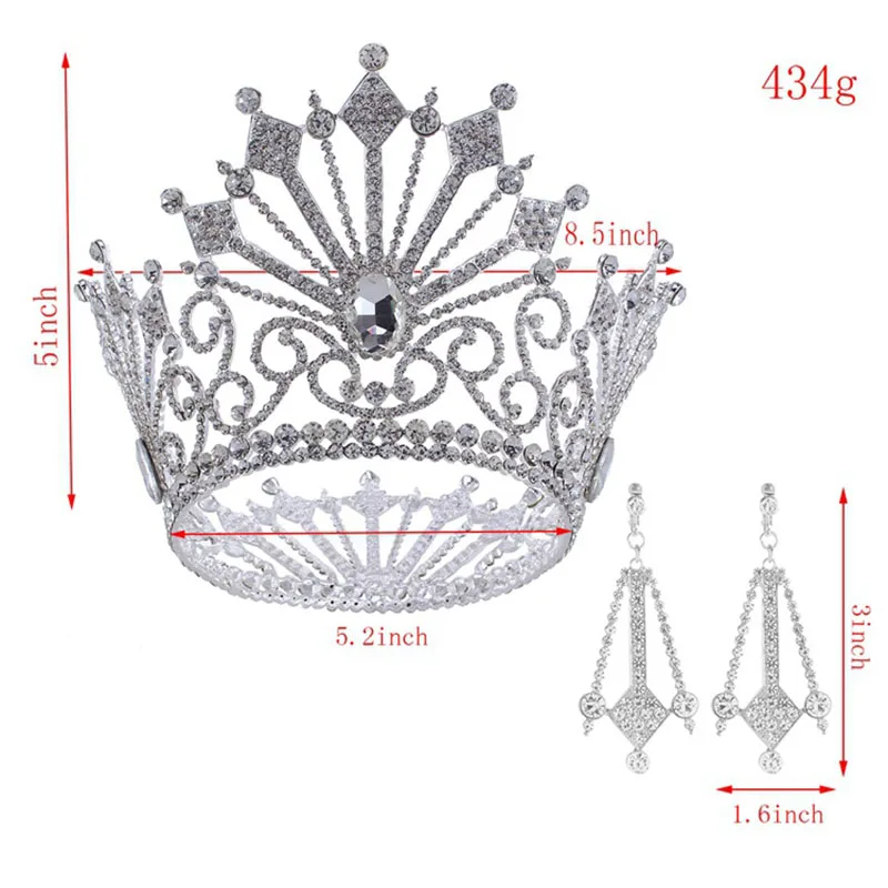 Роскошные Красота Show большой Корона круглый король принцесса queen короны большой тиара Мира Мисс барокко Свадебные украшения для волос для Для женщин голова