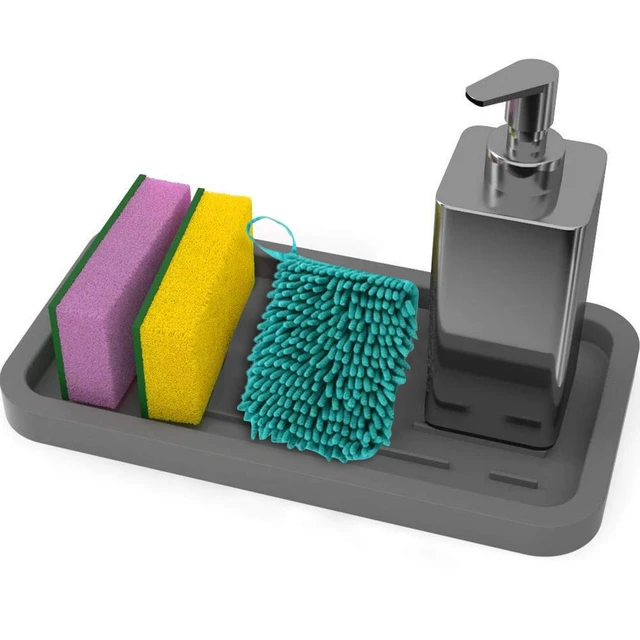 1Pc silicone sponge holder, sink storage box, dishwashing sponge drain tray,  soap dispenser, scrubber