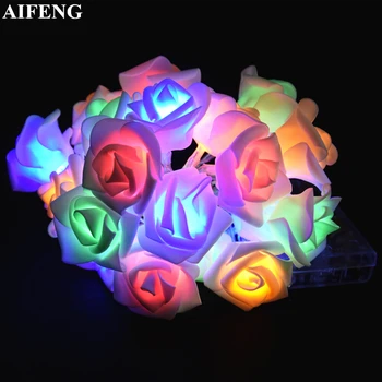 

AIFENG 20Leds Rose Flower Fairy Light 250cm AA Battery Operate Holiday Lighting Rose Flower Led String Light Wedding Party Decor