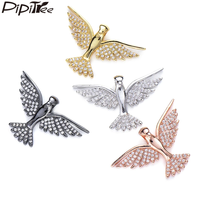 

Pipitree Trendy Cubic Zirconia Flying Peace Pigeon Charm Beads fit Bracelet Pendant Necklace DIY Bird Charms Jewelry Accessories