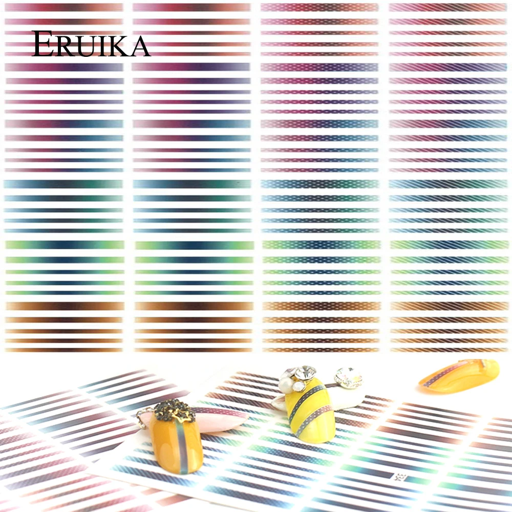 

1pcs Gradient Striped Colorful Lines Nail Decal Sticker Adhesive 3D Decals Nail Accessories Slider for Nail Art Decorations