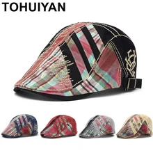 TOHUIYAN, унисекс, лоскутный берет, шапка, Осень-зима, газетная шапка для мужчин, винтажная, хлопок, Boina, плоская кепка, s, для женщин, утконоса, Остроконечные шапки